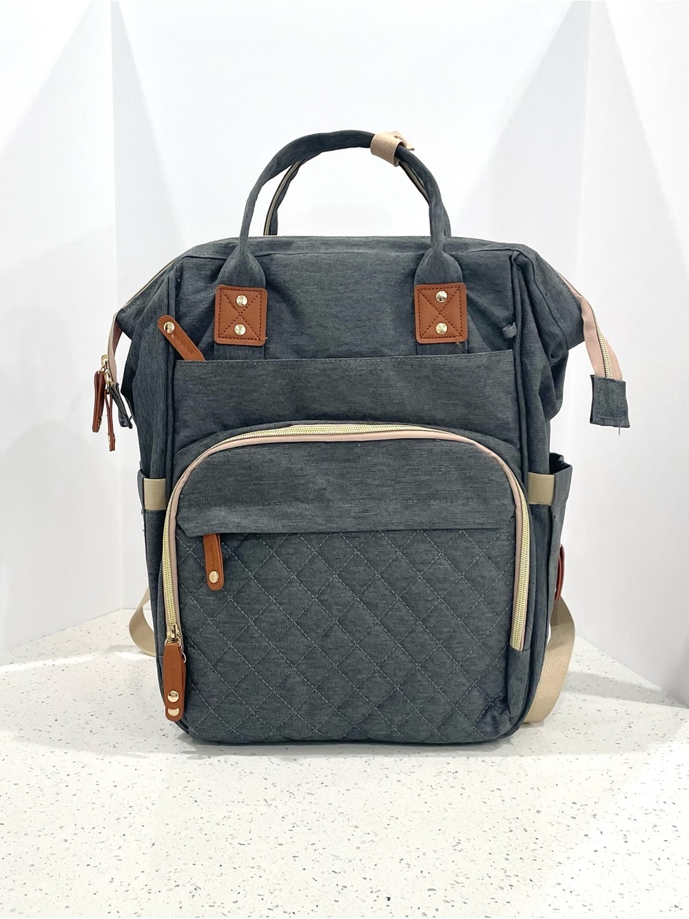 Gray Quilted Bassinet Diaper Bag